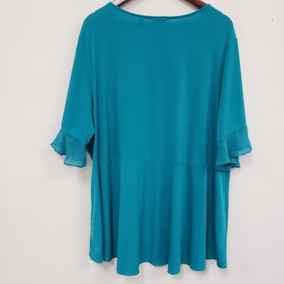Susan Graver Womens Every Day Liquid Knit Top Size 3X Blue Ruffle Stretch Mature - Picture 3 of 15